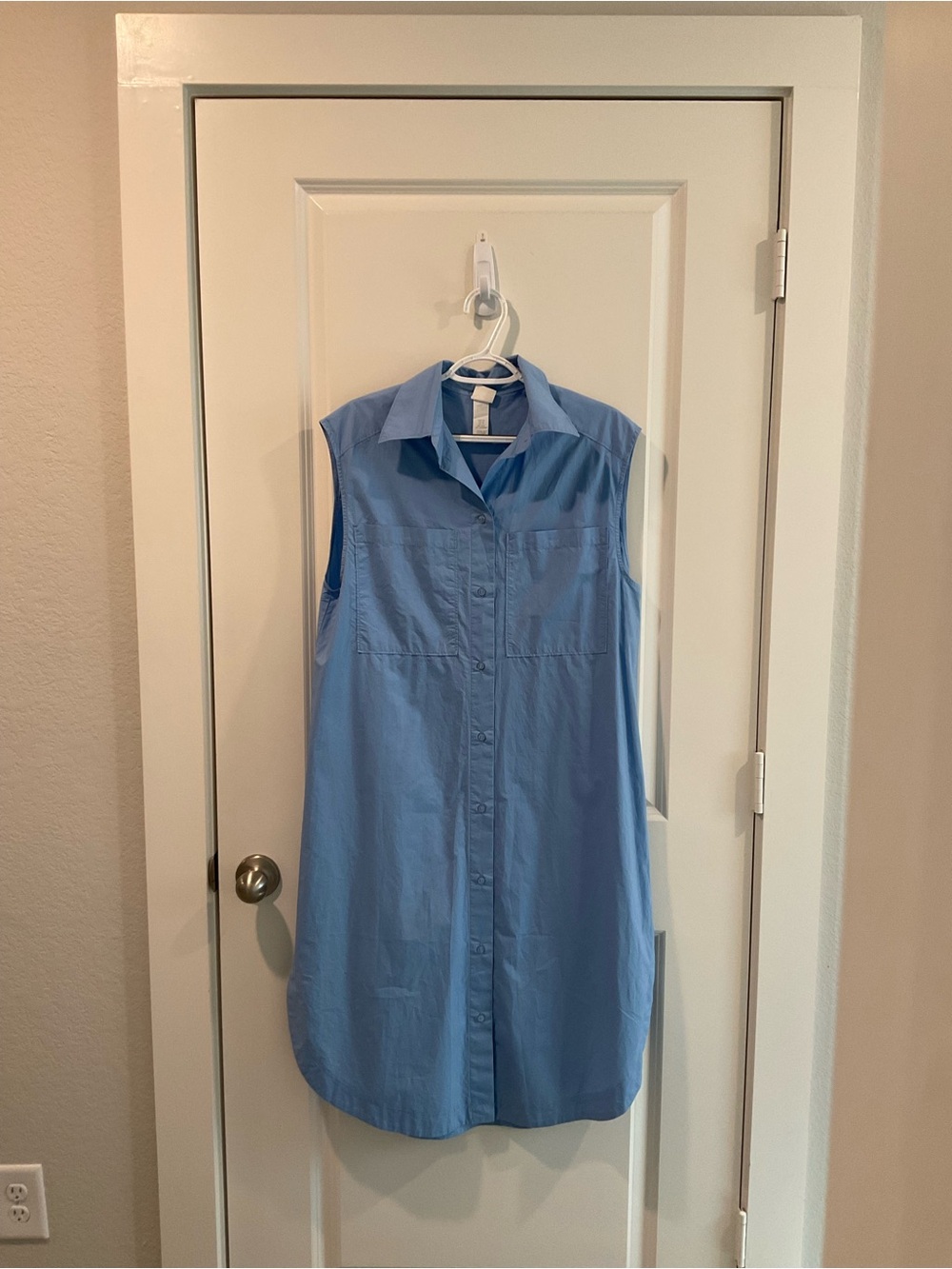 H&M Sleeveless Sky Blue Button-Front Midi Dress